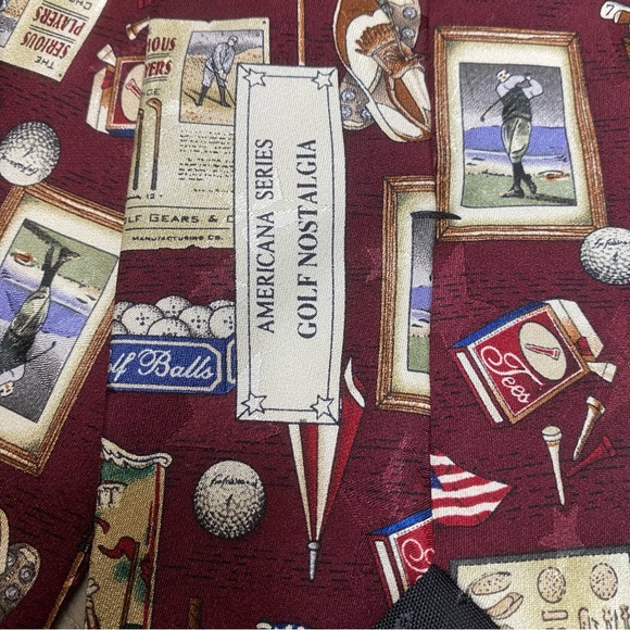 Van Heusen Americana Series Golf Nostalgia Silk Burgundy Men’s Neck Tie - Picture 9 of 11